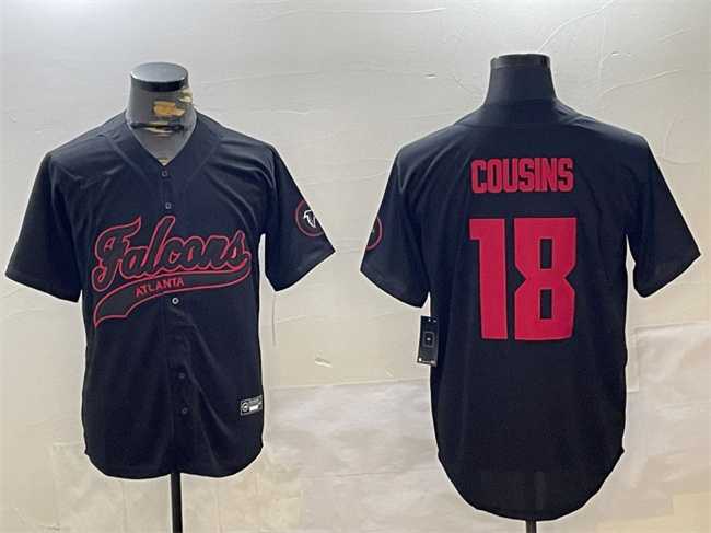 Mens Atlanta Falcons #18 Kirk Cousins Black With Patch Cool Base Stitched Baseball Jersey